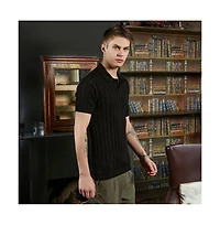 Campus Sutra Men's Obsidian Black Stripe-Textured Polo T-Shirt