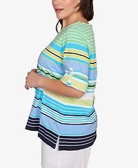 Ruby Rd. Plus Multi Stripe Roll Tab Top
