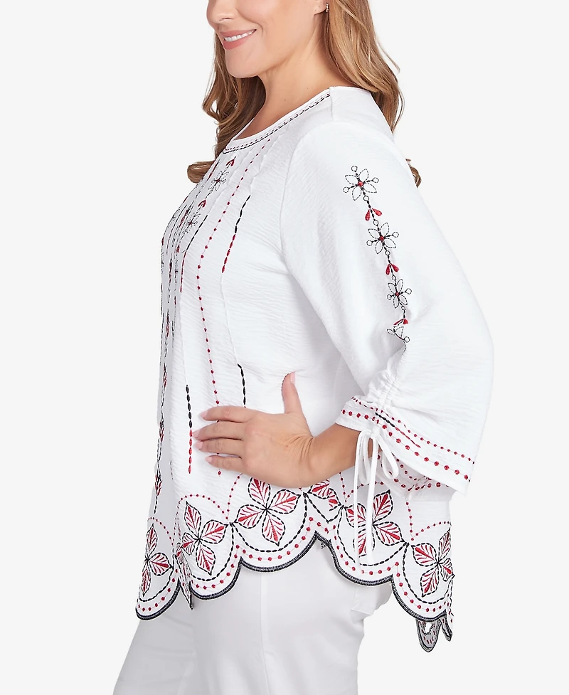 Ruby Rd. Plus Embroidered Bali Tie Sleeve Top