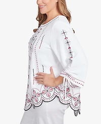 Ruby Rd. Plus Embroidered Bali Tie Sleeve Top