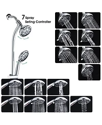 Rainsken Bar Combo Rain Showerhead, Drill-Free Stainless Steel Slide, 7-Setting Hand, Dual Shower Head Spa System