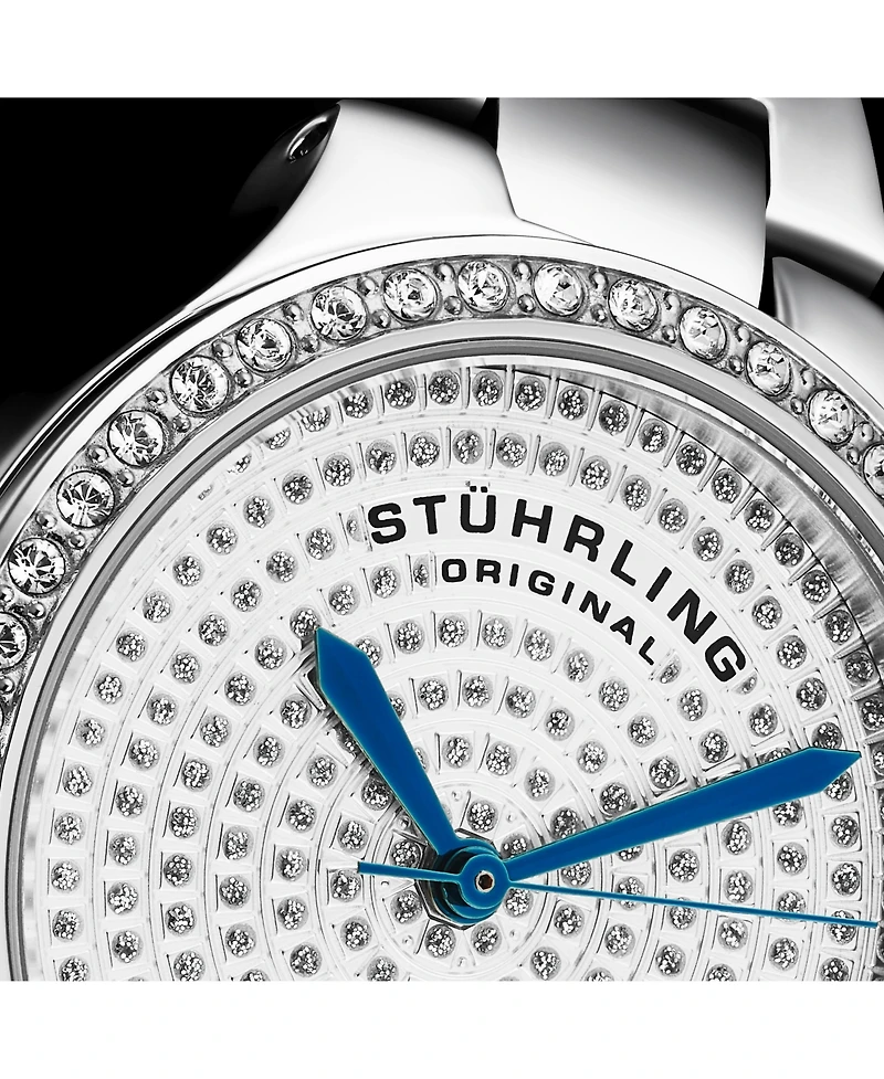 Stuhrling Original Women's Quartz Watch – Silver Dial with Swarovski Crystals & Triple-Row Stainless Steel Bracelet