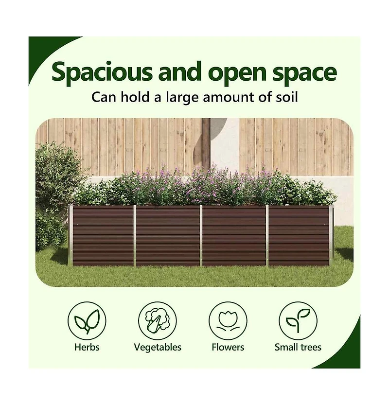 Raised Garden Bed 126"x15.7"x30.3" Galvanized Steel Brown