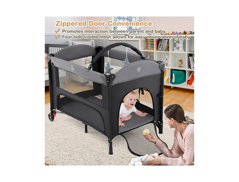 Slickblue Kids Foldable Bassinet with 4-Level Adjustable Changing Table & Plush Mattress