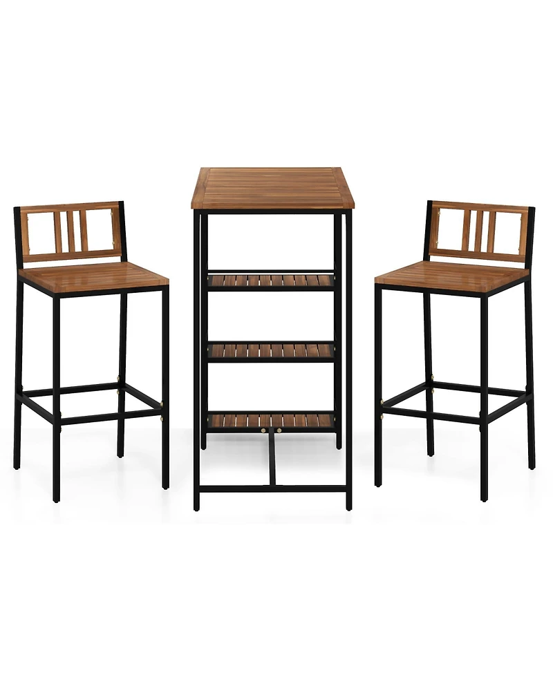3-Piece Outdoor Bar Set with 3-Tier Storage Shelf for Stylish and Functional Patio Entertaining