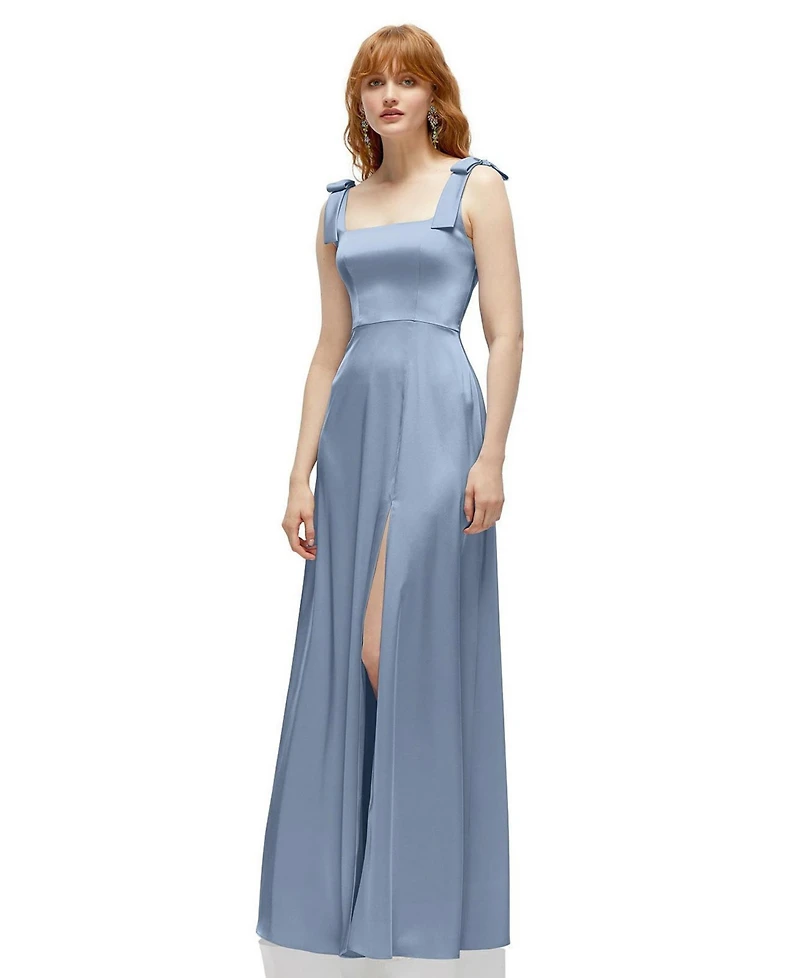 After Six Women's Square Neck Fluid Satin Maxi Dress with Bow Straps