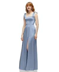 After Six Women's Square Neck Fluid Satin Maxi Dress with Bow Straps