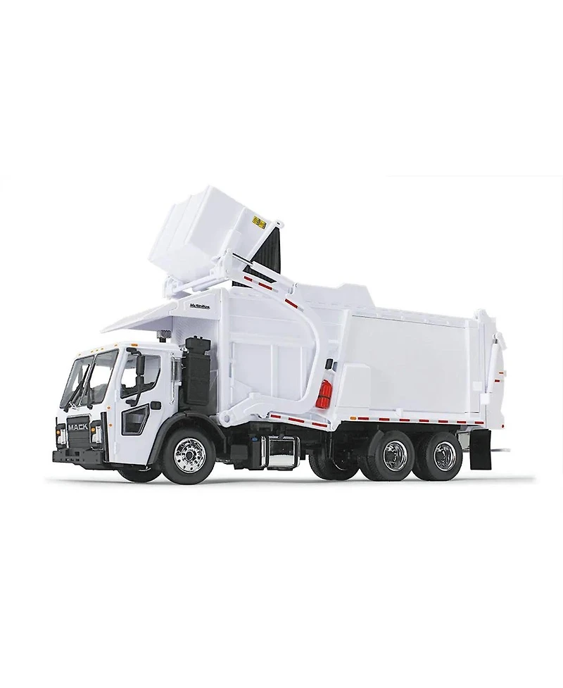 First Gear 1/34 White Mack Granite Mp w/ McNeilus Rear Load Refuse Truck & Trash Cans