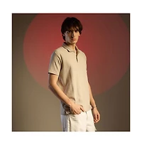 Campus Sutra Men's Saltbox Beige Chevron Polo T-Shirt