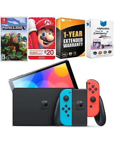 Nintendo Switch Neon Red & Blue Oled Console with Minecraft: Switch Edition, Nintendo $20 eShop Gift Card