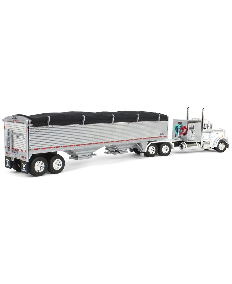 1/64 White Peterbilt 359 60" Sleeper w/ Wilson High Side Grain Trailer