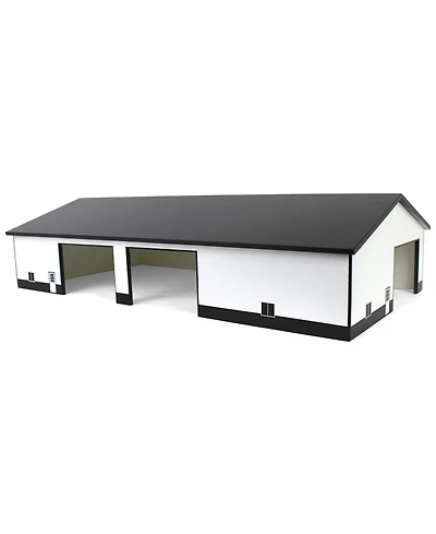 1/64 White & Black 60ft x 120ft Wood Implement Shed w/ Double Side Doors Sta-218