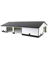 1/64 White & Black 60ft x 120ft Wood Implement Shed w/ Double Side Doors Sta-218