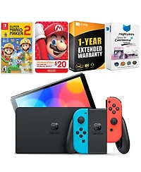 Nintendo Switch Neon Red & Blue Oled Console with Mario Maker 2, Nintendo $20 eShop Gift Card
