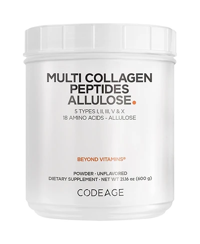 Codeage Multi Collagen Peptides Powder + Allulose - 5 Types - Grass-Fed Collagen - Rare Sugar Allulose Supplement - 0 Calories Sweetener & 0 Carbs