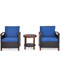 Gymax 3PCS Patio Wicker Rattan Conversation Set Outdoor Furniture Set w/ Cushion
