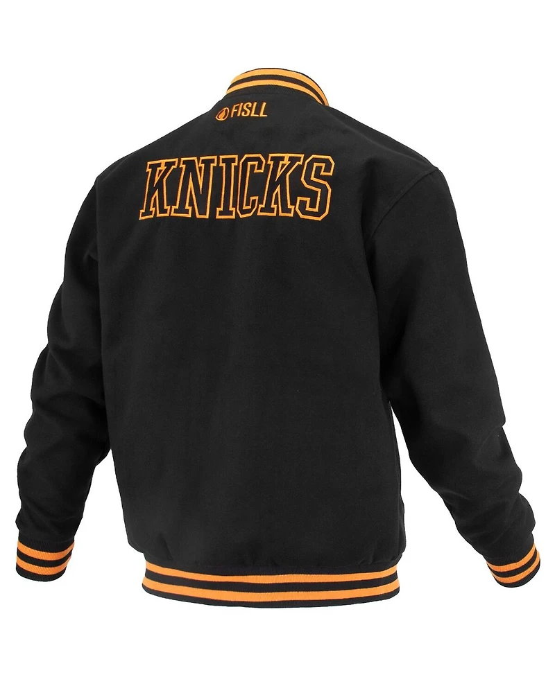 Fisll Men's and Women's Black New York Knicks Logo Man Shadow Collection Full-Snap Varsity Jacket