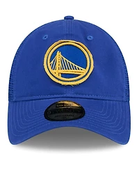 New Era Men's Royal Golden State Warriors Rough Edge Logo Trucker 9TWENTY Adjustable Hat