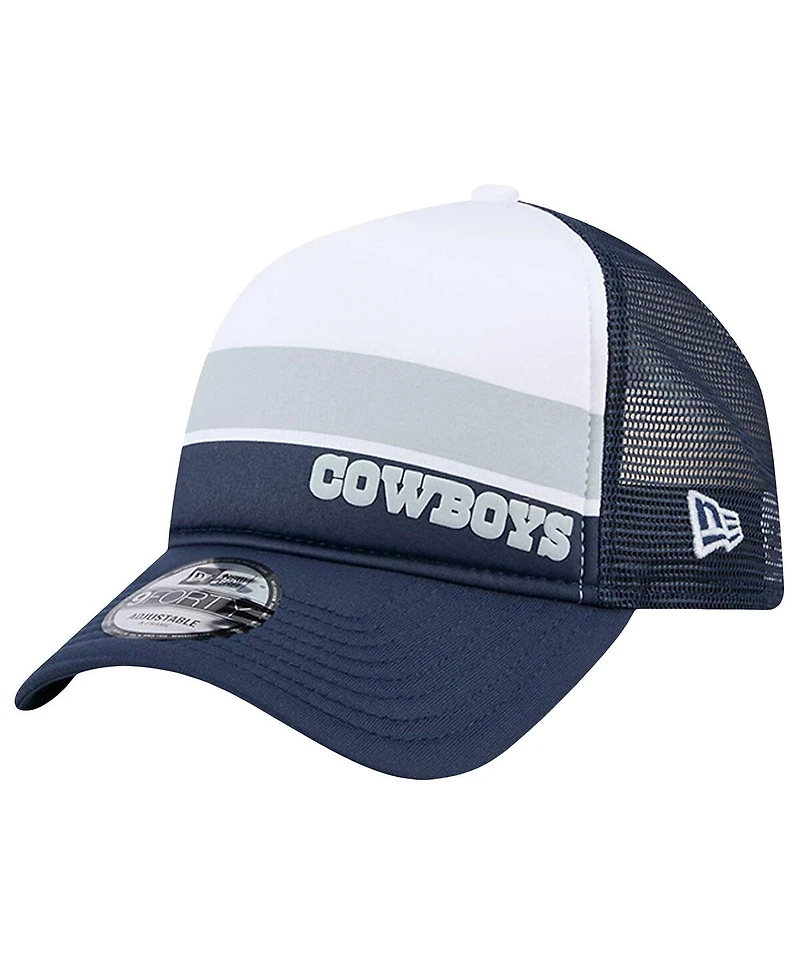 New Era Men's White/Navy Dallas Cowboys Sport Night Color Block 9FORTY A-Frame Trucker Adjustable Hat