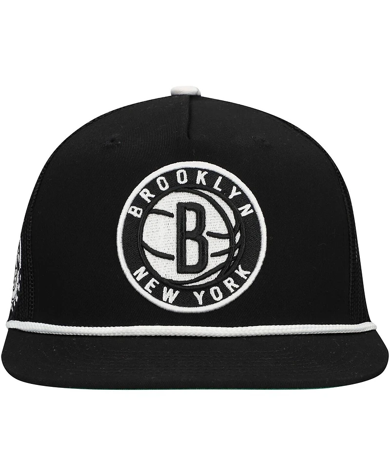 Mitchell & Ness Men's Black Brooklyn Nets Roper Trucker Snapback Hat