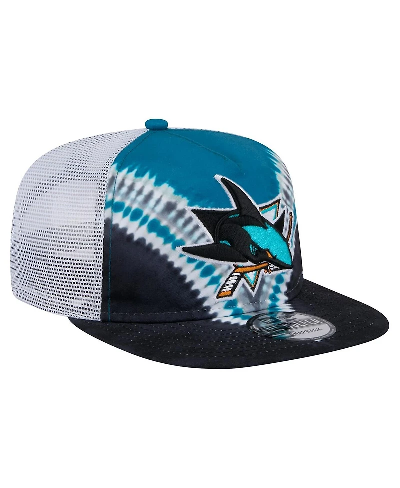 New Era Men's Black/Teal San Jose Sharks Throwback V-Dye Adjustable Golfer Hat