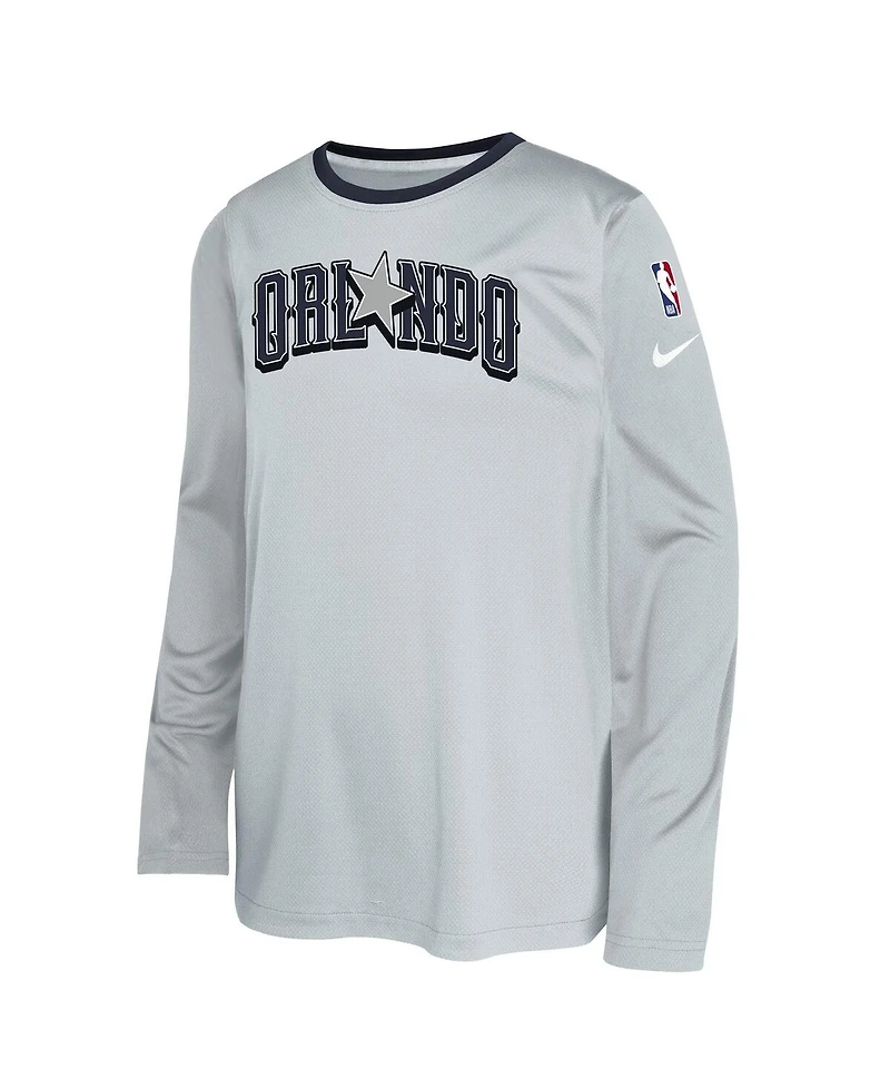 Nike Big Boys and Girls Gray Orlando Magic 2024/25 City Edition Pregame Performance Long Sleeve Shooting T-Shirt