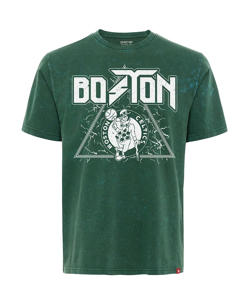 Sportiqe Men's Green Boston Celtics Distressed Rock Roll Collection Angus Premium Mineral Wash T-Shirt