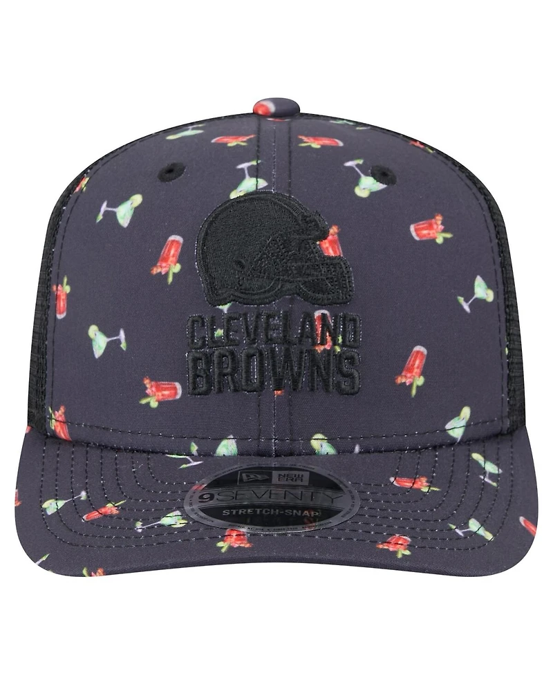 New Era Men's Navy/Black Cleveland Browns Adventure Drinks Pattern 9SEVENTY Stretch-Snap Hat