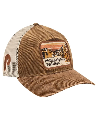 New Era Men's Dark Brown Philadelphia Phillies Vintage Landscape 9TWENTY A-Frame Adjustable Trucker Hat