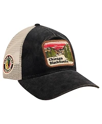 New Era Men's Black/Cream Chicago Blackhawks Vintage Landscape 9TWENTY A-Frame Adjustable Trucker Hat
