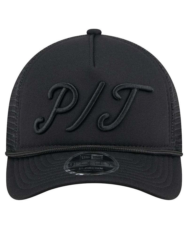 New Era Men's Black Pittsburgh Pirates City Initial 9FORTY A-Frame M-Crown Adjustable Trucker Hat