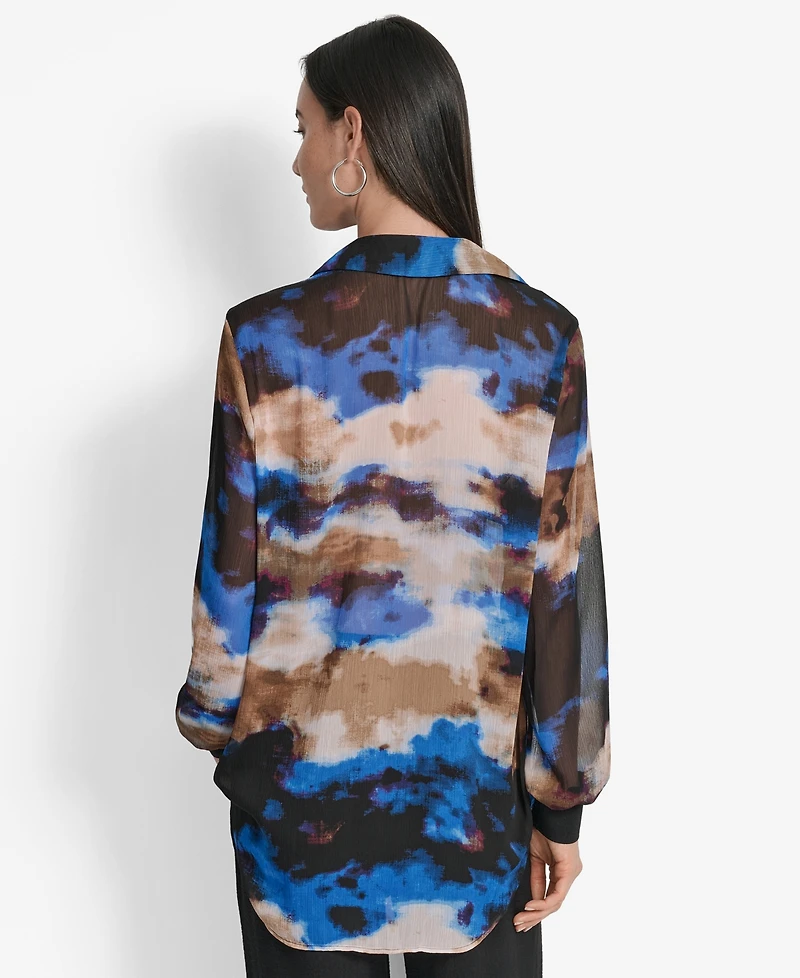 Dkny Women's Printed Button-Front Long-Sleeve Shirt