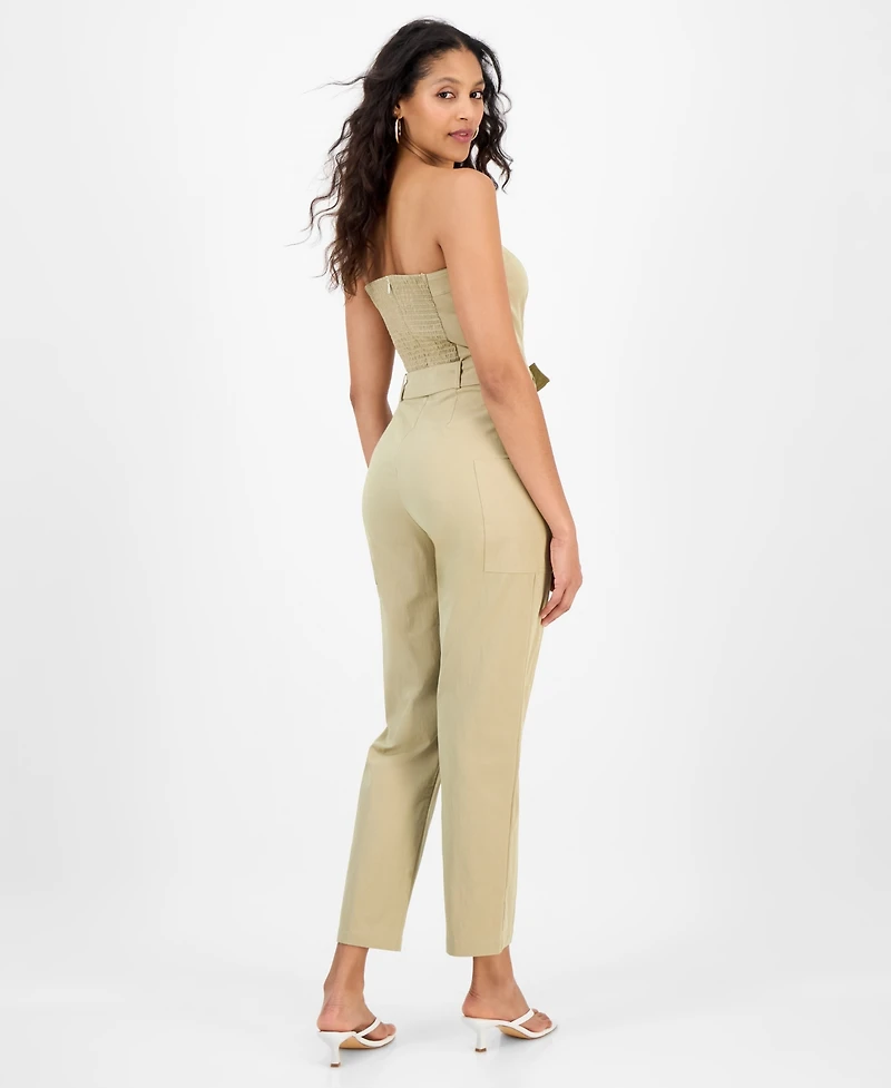 Bar Iii Women's Strapless Belted Utility Jumpsuit, Exclusively at Macy's
