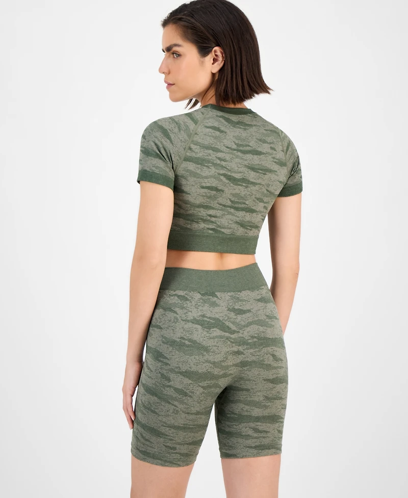 Id Ideology Women's Printed Seamless Short-Sleeve Cropped Top, Exclusively at Macy's