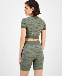 Id Ideology Women's Printed Seamless Short-Sleeve Cropped Top, Exclusively at Macy's