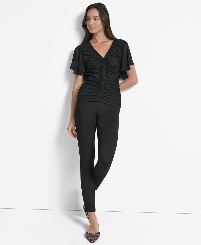 Dkny Women's Center-Ruched Flutter-Sleeve Top