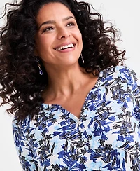 Style & Co Women's Printed 3/4-Sleeve Henley Knit Top, Exclusively at Macy's