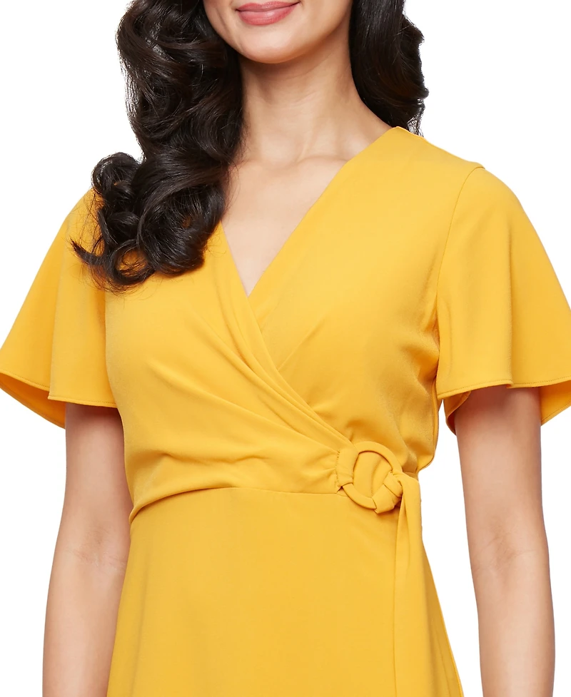 Sl Fashions Women's Solid-Color Surplice Flutter-Sleeve Dress