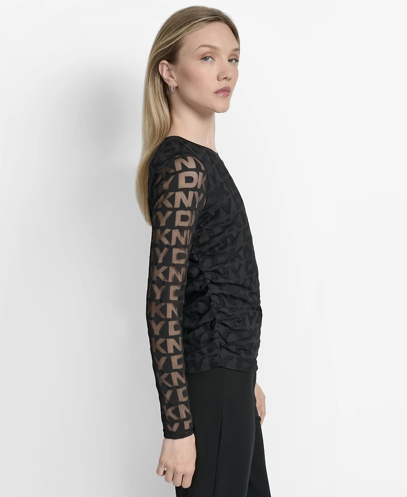 Dkny Women's Logo-Mesh Jacquard Long-Sleeve Top