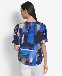 Dkny Women's Printed Voile Short-Sleeve Blouse
