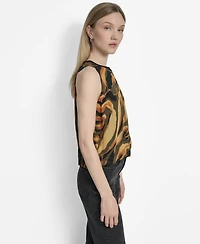 Dkny Women's Printed Bubble-Hem Sleeveless Top