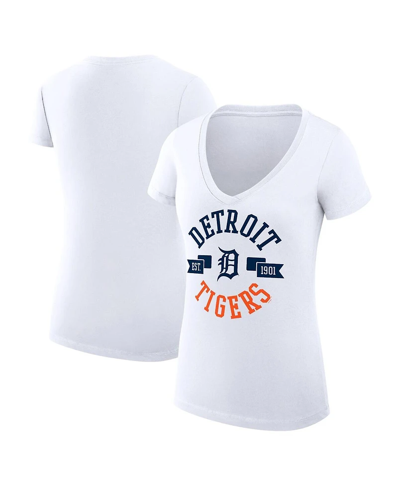 G-iii 4Her by Carl Banks Women's White Detroit Tigers City Graphic V-Neck Fitted T-Shirt