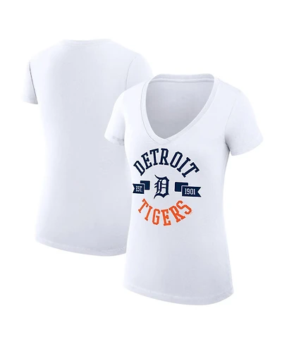 G-iii 4Her by Carl Banks Women's White Detroit Tigers City Graphic V-Neck Fitted T-Shirt