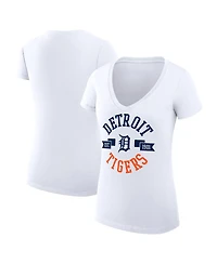 G-iii 4Her by Carl Banks Women's White Detroit Tigers City Graphic V-Neck Fitted T-Shirt