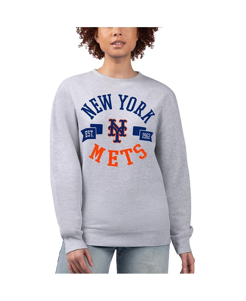 G-iii 4Her by Carl Banks Women's Heather Gray New York Mets Team Logo Fleece Pullover Sweatshirt