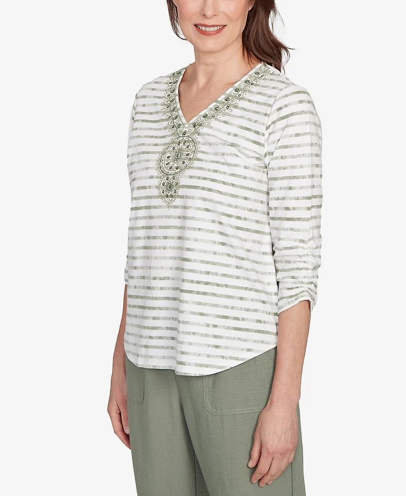 Alfred Dunner Women's Copper Canyon Textured Medallion Neckline Top