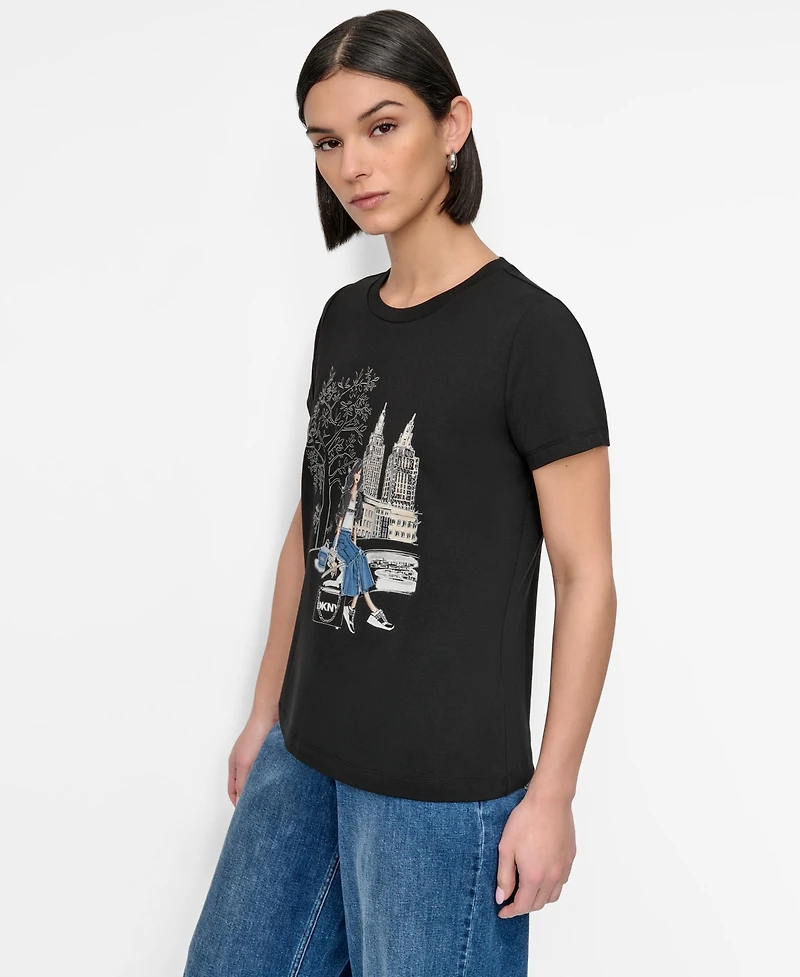 Dkny Women's Bow Bridge Conversational Crewneck Tee