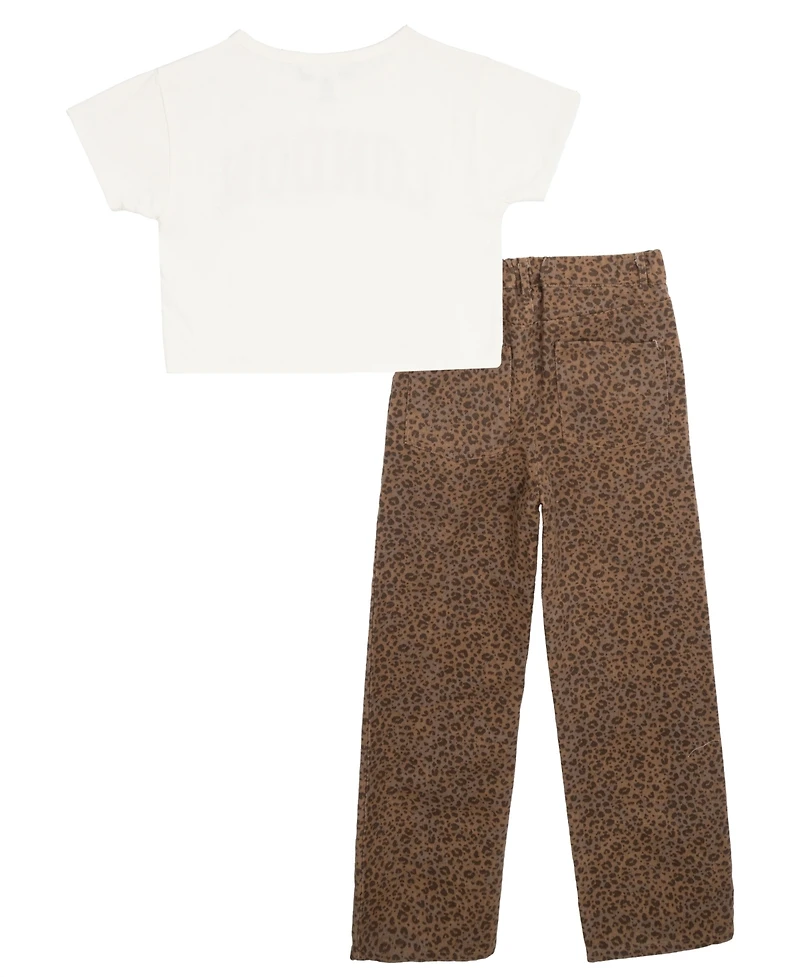 Rare Editions Big Girls 2-Piece T-Shirt and Leopard Twill Pants Set