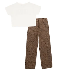 Rare Editions Big Girls 2-Piece T-Shirt and Leopard Twill Pants Set