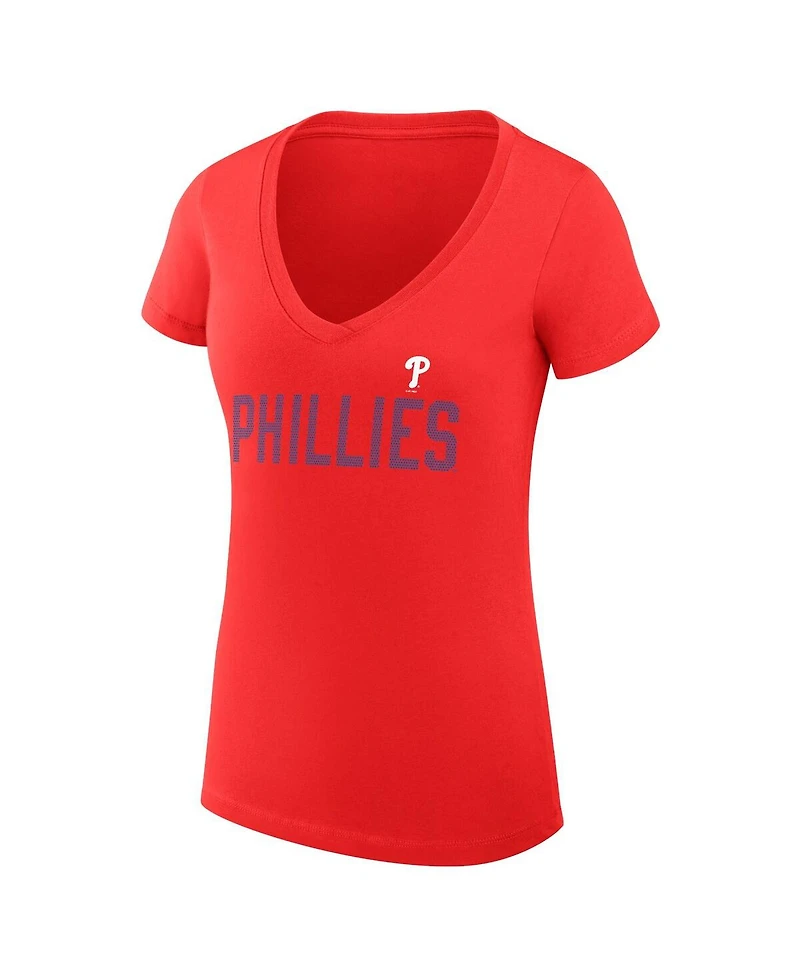 G-iii 4Her by Carl Banks Women's Red Philadelphia Phillies Dot Print V-Neck Fitted T-Shirt